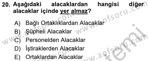 Dönemsonu İşlemleri Dersi 2018 - 2019 Yılı Yaz Okulu Sınav Soruları 20. Soru