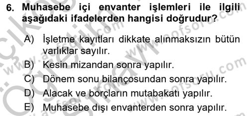 Dönemsonu İşlemleri Dersi 2018 - 2019 Yılı Yaz Okulu Sınav Soruları 6. Soru