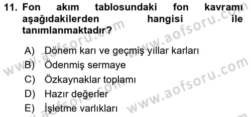 Dönemsonu İşlemleri Dersi 2020 - 2021 Yılı Yaz Okulu Sınavı 11. Soru