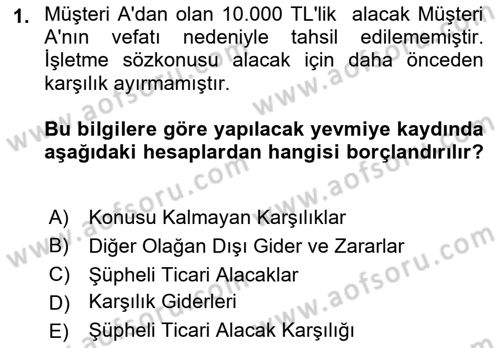 Dönemsonu İşlemleri Dersi 2021 - 2022 Yılı (Final) Dönem Sonu Sınav Soruları 1. Soru