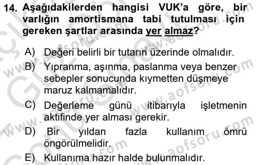 Dönemsonu İşlemleri Dersi 2021 - 2022 Yılı (Final) Dönem Sonu Sınav Soruları 14. Soru
