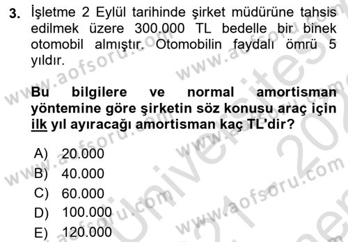 Dönemsonu İşlemleri Dersi 2021 - 2022 Yılı (Final) Dönem Sonu Sınav Soruları 3. Soru