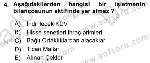 Dönemsonu İşlemleri Dersi 2021 - 2022 Yılı (Final) Dönem Sonu Sınav Soruları 4. Soru
