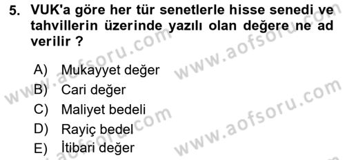 Dönemsonu İşlemleri Dersi 2021 - 2022 Yılı (Final) Dönem Sonu Sınav Soruları 5. Soru