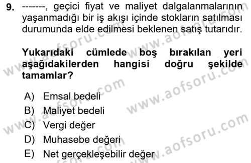 Dönemsonu İşlemleri Dersi 2021 - 2022 Yılı (Final) Dönem Sonu Sınav Soruları 9. Soru