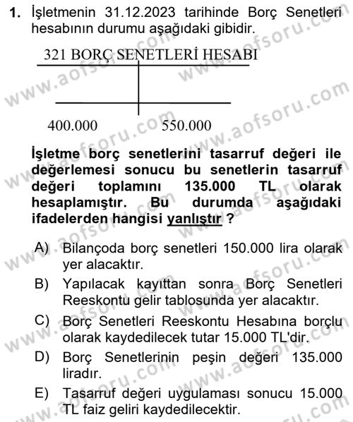 Dönemsonu İşlemleri Dersi 2024 - 2025 Yılı (Final) Dönem Sonu Sınav Soruları 1. Soru