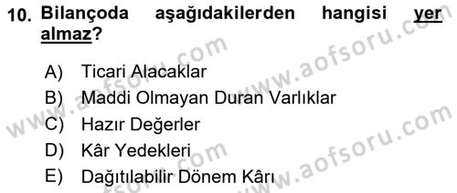 Dönemsonu İşlemleri Dersi 2024 - 2025 Yılı (Final) Dönem Sonu Sınav Soruları 10. Soru