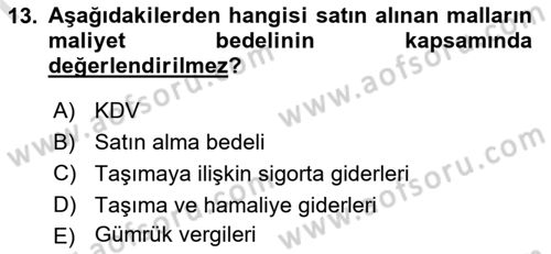 Dönemsonu İşlemleri Dersi 2024 - 2025 Yılı (Final) Dönem Sonu Sınav Soruları 13. Soru