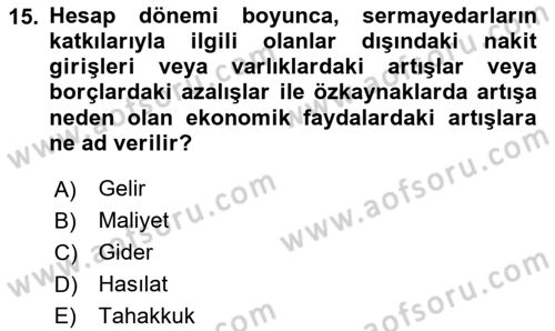 Dönemsonu İşlemleri Dersi 2024 - 2025 Yılı (Final) Dönem Sonu Sınav Soruları 15. Soru