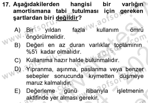 Dönemsonu İşlemleri Dersi 2024 - 2025 Yılı (Final) Dönem Sonu Sınav Soruları 17. Soru