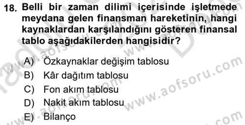 Dönemsonu İşlemleri Dersi 2024 - 2025 Yılı (Final) Dönem Sonu Sınav Soruları 18. Soru