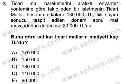 Dönemsonu İşlemleri Dersi 2024 - 2025 Yılı (Final) Dönem Sonu Sınav Soruları 3. Soru