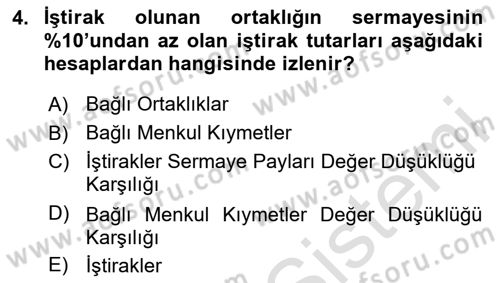 Dönemsonu İşlemleri Dersi 2024 - 2025 Yılı (Final) Dönem Sonu Sınav Soruları 4. Soru