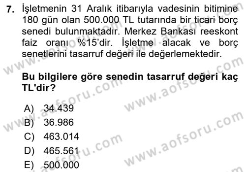 Dönemsonu İşlemleri Dersi 2024 - 2025 Yılı (Final) Dönem Sonu Sınav Soruları 7. Soru