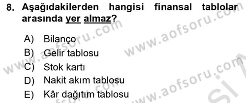 Dönemsonu İşlemleri Dersi 2024 - 2025 Yılı (Final) Dönem Sonu Sınav Soruları 8. Soru