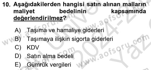 Dönemsonu İşlemleri Dersi 2024 - 2025 Yılı Yaz Okulu Sınav Soruları 10. Soru