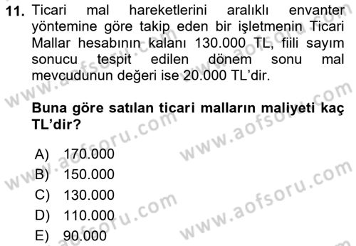 Dönemsonu İşlemleri Dersi 2024 - 2025 Yılı Yaz Okulu Sınav Soruları 11. Soru