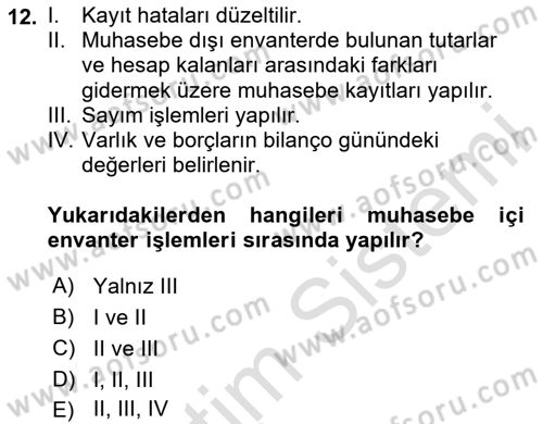 Dönemsonu İşlemleri Dersi 2024 - 2025 Yılı Yaz Okulu Sınav Soruları 12. Soru
