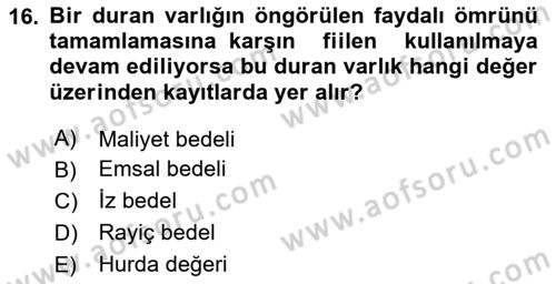 Dönemsonu İşlemleri Dersi 2024 - 2025 Yılı Yaz Okulu Sınav Soruları 16. Soru
