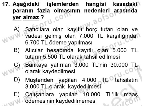 Dönemsonu İşlemleri Dersi 2024 - 2025 Yılı Yaz Okulu Sınav Soruları 17. Soru