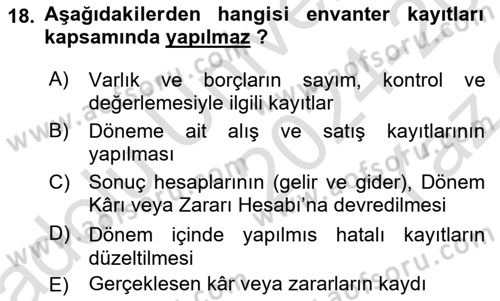 Dönemsonu İşlemleri Dersi 2024 - 2025 Yılı Yaz Okulu Sınav Soruları 18. Soru