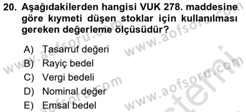 Dönemsonu İşlemleri Dersi 2024 - 2025 Yılı Yaz Okulu Sınav Soruları 20. Soru