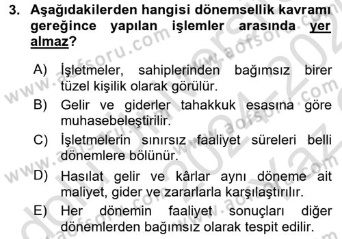 Dönemsonu İşlemleri Dersi 2024 - 2025 Yılı Yaz Okulu Sınav Soruları 3. Soru