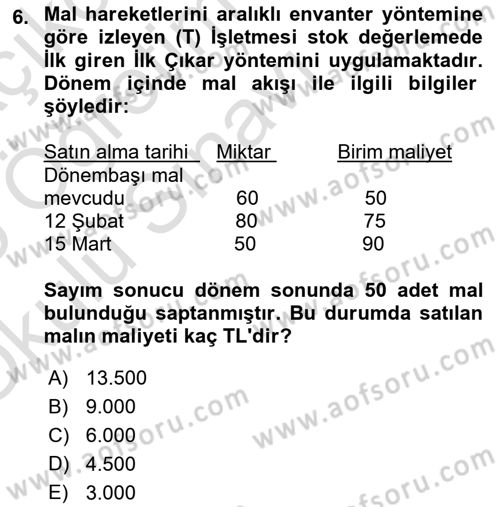 Dönemsonu İşlemleri Dersi 2024 - 2025 Yılı Yaz Okulu Sınav Soruları 6. Soru