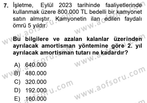 Dönemsonu İşlemleri Dersi 2024 - 2025 Yılı Yaz Okulu Sınav Soruları 7. Soru