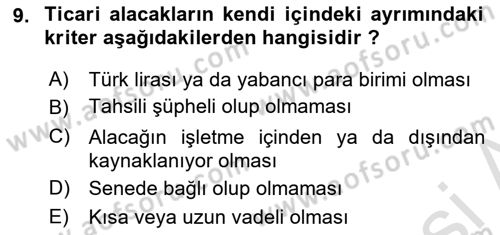Dönemsonu İşlemleri Dersi 2024 - 2025 Yılı Yaz Okulu Sınav Soruları 9. Soru