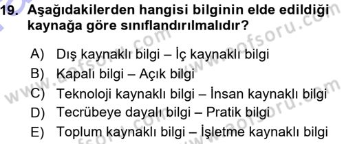 İşletme Bilgi Sistemleri Dersi 2015 - 2016 Yılı (Vize) Ara Sınavı 19. Soru