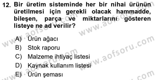 İşletme Bilgi Sistemleri Dersi 2018 - 2019 Yılı Yaz Okulu Sınav Soruları 12. Soru