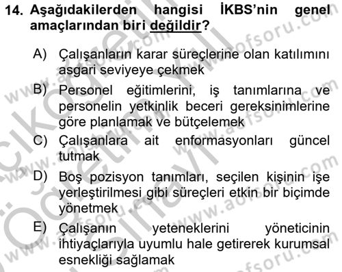 İşletme Bilgi Sistemleri Dersi 2018 - 2019 Yılı Yaz Okulu Sınav Soruları 14. Soru