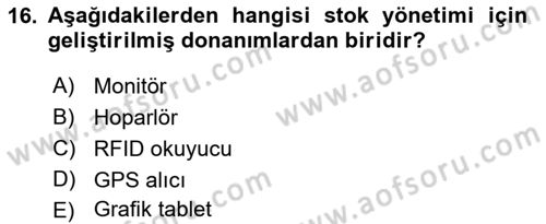 İşletme Bilgi Sistemleri Dersi 2018 - 2019 Yılı Yaz Okulu Sınav Soruları 16. Soru