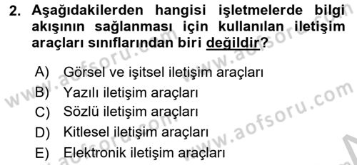 İşletme Bilgi Sistemleri Dersi 2018 - 2019 Yılı Yaz Okulu Sınav Soruları 2. Soru