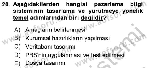 İşletme Bilgi Sistemleri Dersi 2018 - 2019 Yılı Yaz Okulu Sınav Soruları 20. Soru