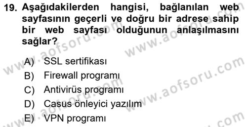 İşletme Bilgi Sistemleri Dersi 2021 - 2022 Yılı (Final) Dönem Sonu Sınav Soruları 19. Soru