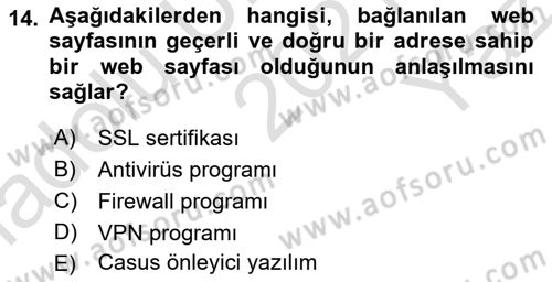 İşletme Bilgi Sistemleri Dersi 2021 - 2022 Yılı Yaz Okulu Sınavı 14. Soru