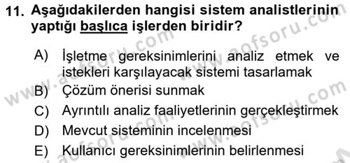 İşletme Bilgi Sistemleri Dersi 2022 - 2023 Yılı Yaz Okulu Sınav Soruları 11. Soru
