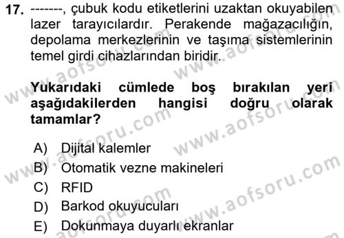 İşletme Bilgi Sistemleri Dersi 2023 - 2024 Yılı (Vize) Ara Sınavı 17. Soru