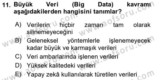 İşletme Bilgi Sistemleri Dersi 2025 - 2026 Yılı (Vize) Ara Sınav Soruları 11. Soru