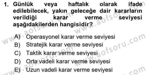 İşletme Bilgi Sistemleri Dersi 2025 - 2026 Yılı (Final) Dönem Sonu Sınav Soruları 1. Soru
