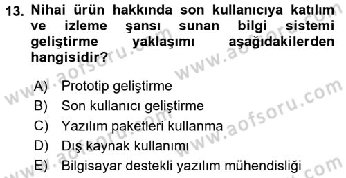 İşletme Bilgi Sistemleri Dersi 2025 - 2026 Yılı (Final) Dönem Sonu Sınav Soruları 13. Soru
