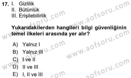 İşletme Bilgi Sistemleri Dersi 2025 - 2026 Yılı (Final) Dönem Sonu Sınav Soruları 17. Soru