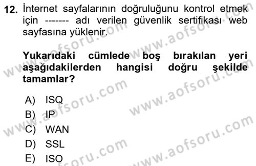 İşletme Bilgi Sistemleri Dersi 2025 - 2026 Yılı Yaz Okulu Sınav Soruları 12. Soru