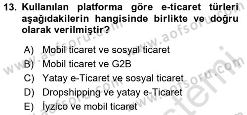 İşletme Bilgi Sistemleri Dersi 2025 - 2026 Yılı Yaz Okulu Sınav Soruları 13. Soru
