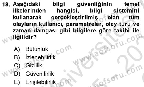 İşletme Bilgi Sistemleri Dersi 2025 - 2026 Yılı Yaz Okulu Sınav Soruları 18. Soru