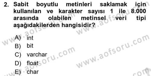 İşletme Bilgi Sistemleri Dersi 2025 - 2026 Yılı Yaz Okulu Sınav Soruları 2. Soru