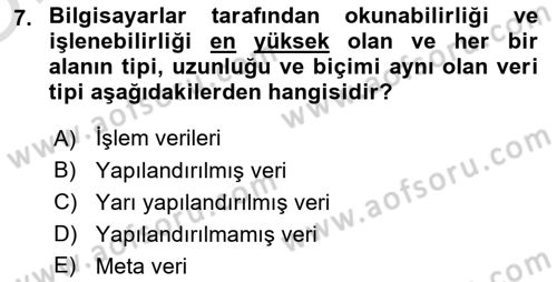 İşletme Bilgi Sistemleri Dersi 2025 - 2026 Yılı Yaz Okulu Sınav Soruları 7. Soru