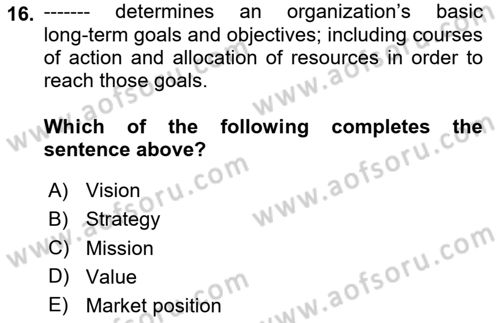 Organization Theory and Design Dersi 2020 - 2021 Yılı Yaz Okulu Sınav Soruları 16. Soru